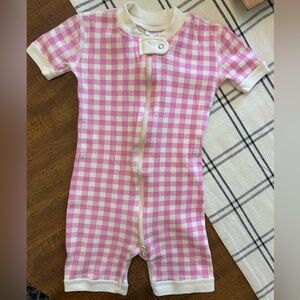 Hanna Andersson Pink Gingham Shortie Zip Up Pajamas Girls 3T, Fit like 2T